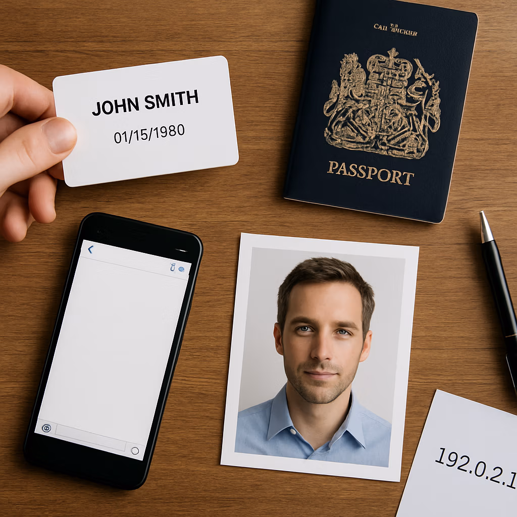 Identification details, passport, photograph, and digital data used to begin a debtor tracing investigation.